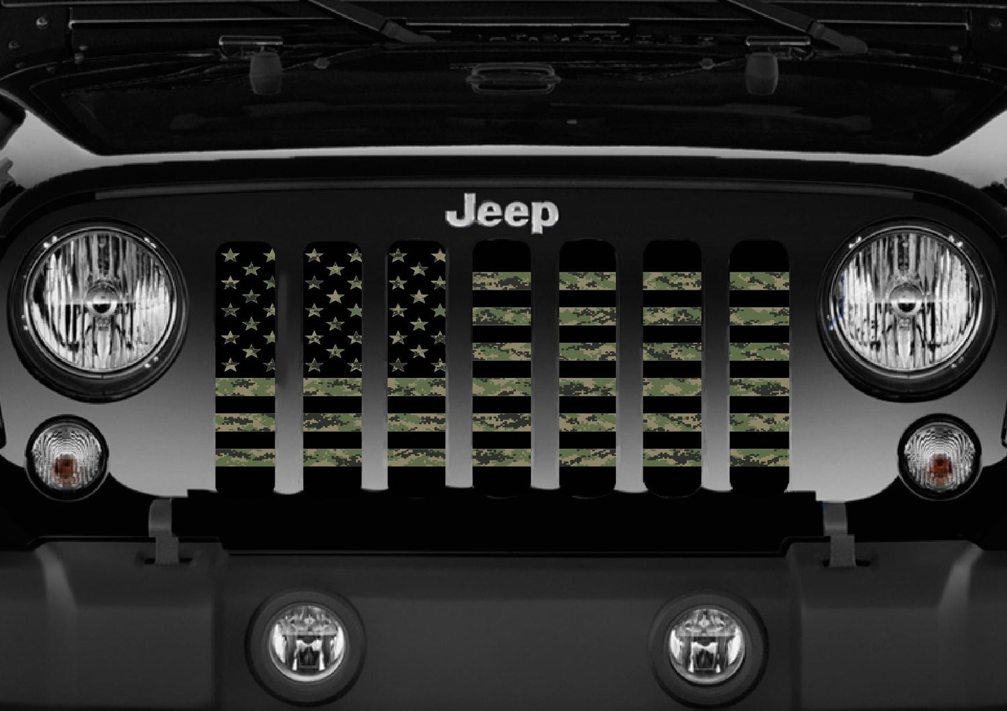 Green Digi Military Camo American Flag Grille Insert