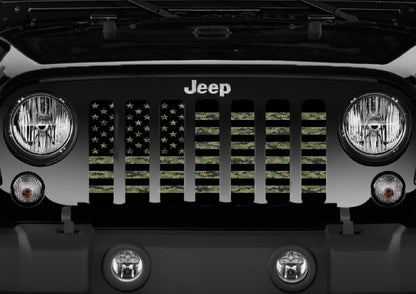 Green Digi Military Camo American Flag Grille Insert