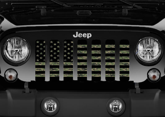 Green Digi Military Camo American Flag Grille Insert