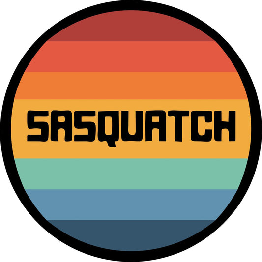 Striped Colored Vintage Sasquatch Logo for Spare Tire Cover for Jeep, Bronco, RV, Camper, Trailer, & More