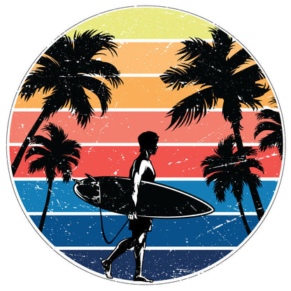 Vintage Surfer & Palm Trees Spare Tire Cover for Jeep, RV, Bronco & More