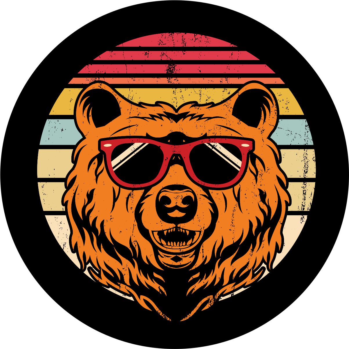 Vintage Bear with Sunglasses - Spare Tire Cover for Bronco, Jeep, RV, Campers, Trailers, & More
