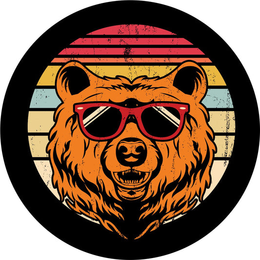 Vintage Bear with Sunglasses - Spare Tire Cover for Bronco, Jeep, RV, Campers, Trailers, & More