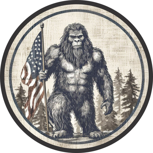 Bigfoot Sasquatch Holding American Flag Spare Tire Cover for Jeep, Bronco, RV, Van, Camper