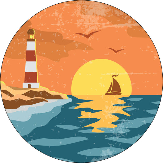 Vintage Lighthouse Coastal Sea Spare Tire Cover