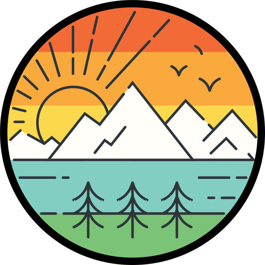 Thin Line Design Retro Landscape Mountain Spare Tire Cover | Jeep, RV, Camper, Bronco, Etc.