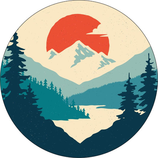 Vintage Mountain Landscape Spare Tire Cover for Jeep, Bronco, RV