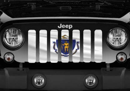 Waving Massachusetts State Flag Grille Insert