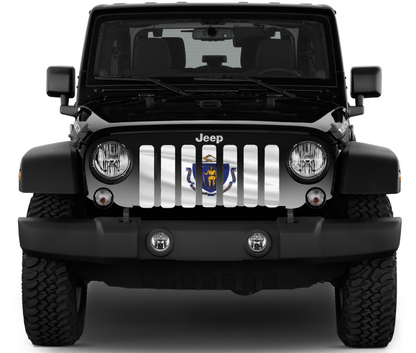 Waving Massachusetts State Flag Grille Insert