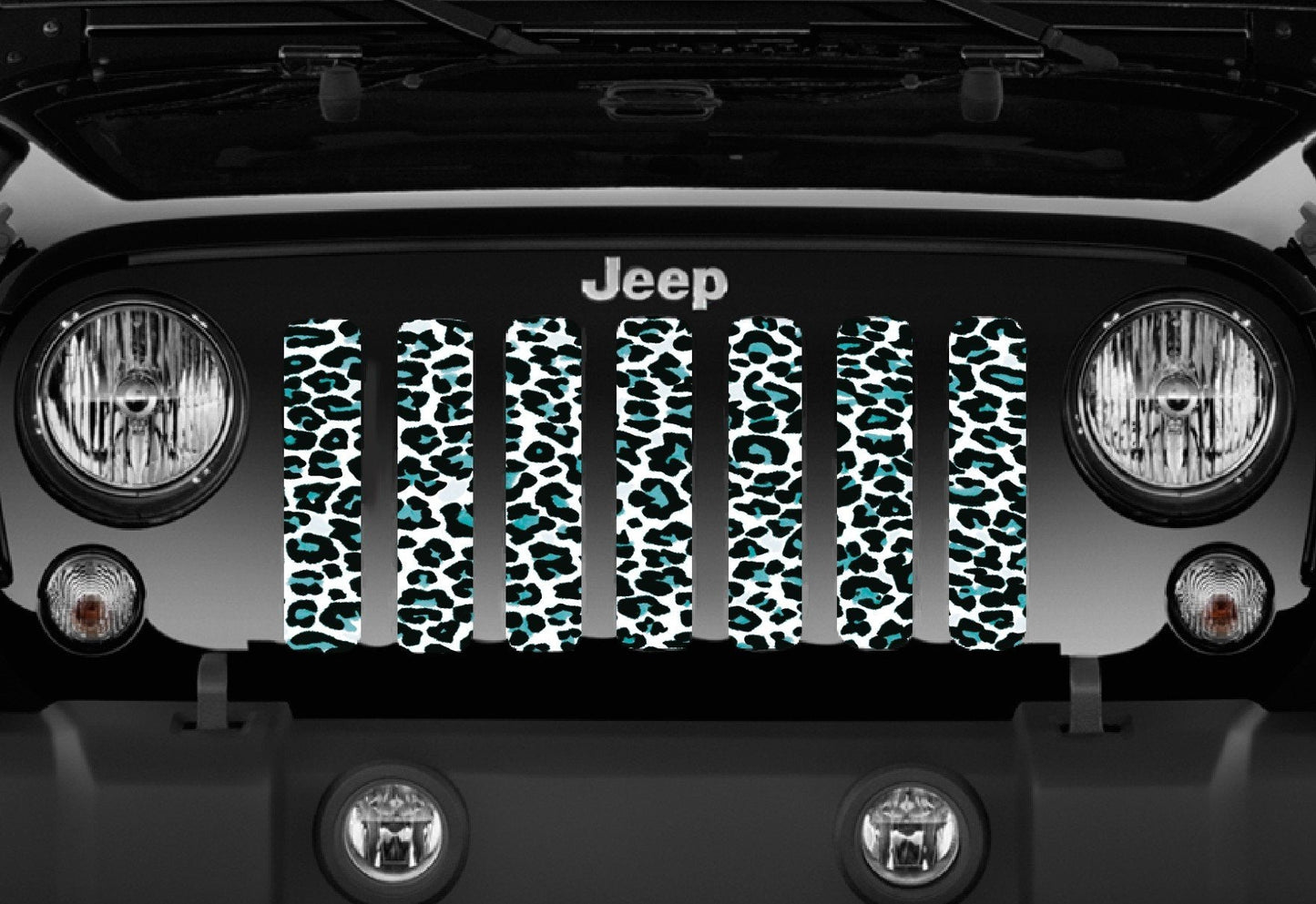 Platinum Teal White Leopard Print Grille Insert