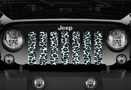 Platinum Teal White Leopard Print Grille Insert