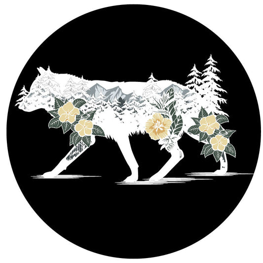 Wilderness & a Wolf Double Exposure Unique Spare Tire Cover Design