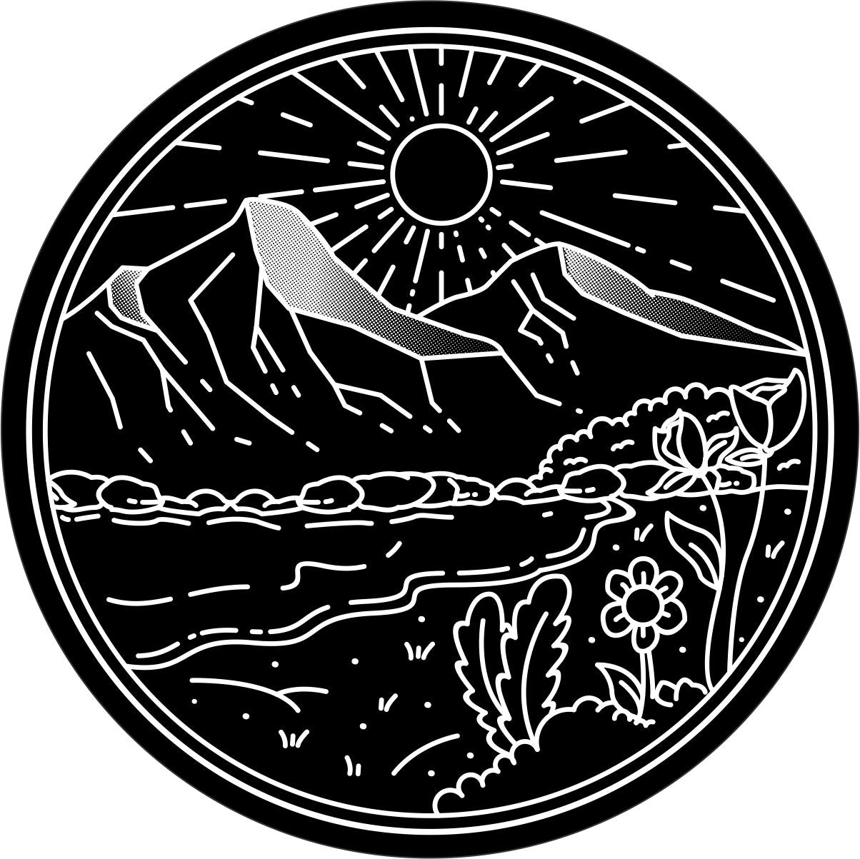 River & Flower Field Mountain Spare Tire Cover - Bronco, Jeep, Camper, RV, Van, & More